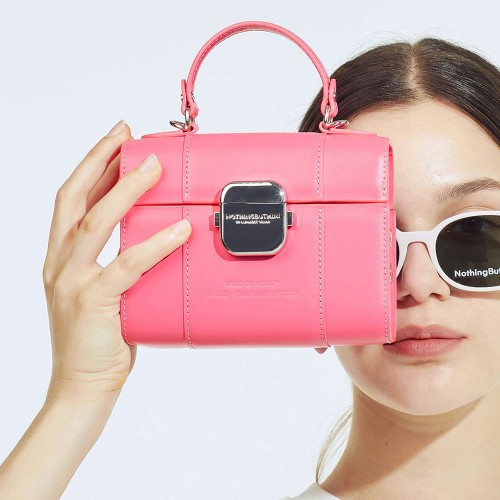 pink leather handbag